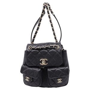 Chanel Small Duma Pockets Drawstring Backpack in Black Caviar Leather
